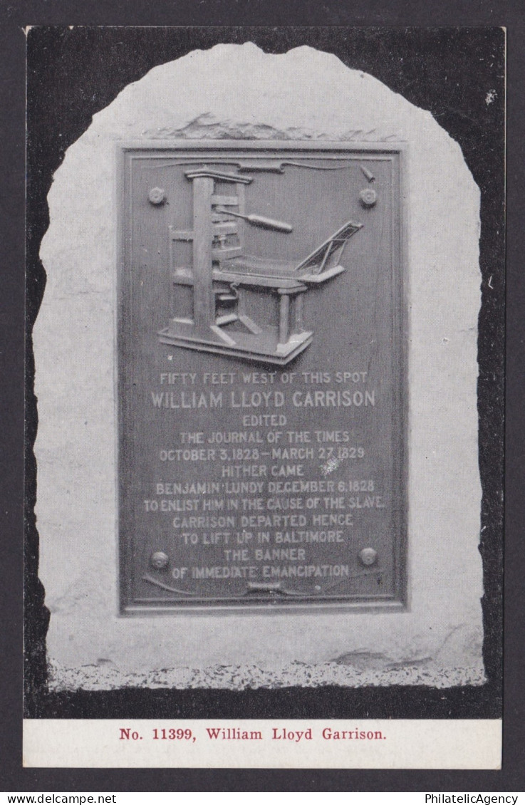 Postcard, United States, Old Bennington VT, William Lloyd Garrison Monument
