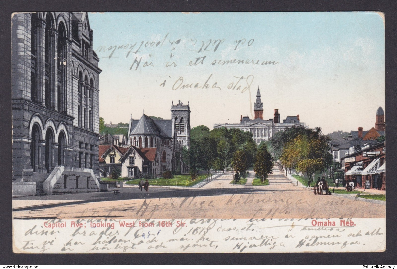 Postcard, United States, Omaha NE, Capitol Avenue Looking West From 16th St