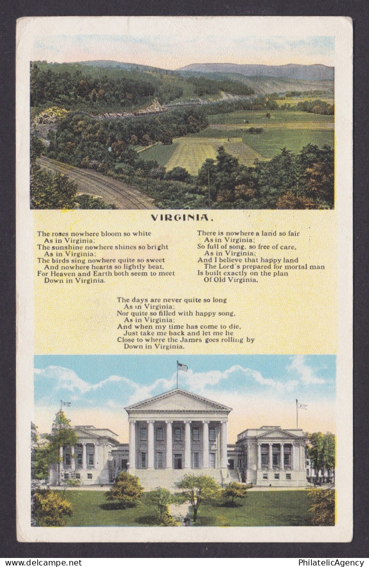 Postcard, United States, Richmond VA, Poem about Virginia