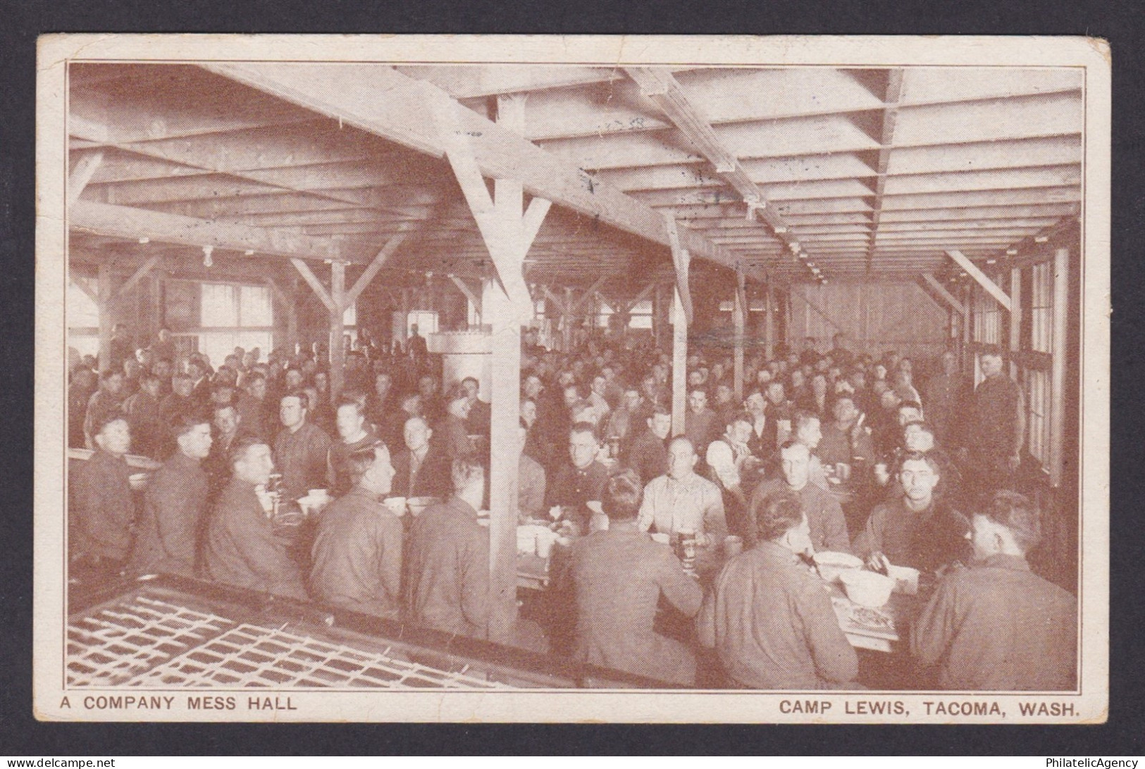 Postcard, United States, Tacoma WA, A Company Mess Hall, Camp Lewis