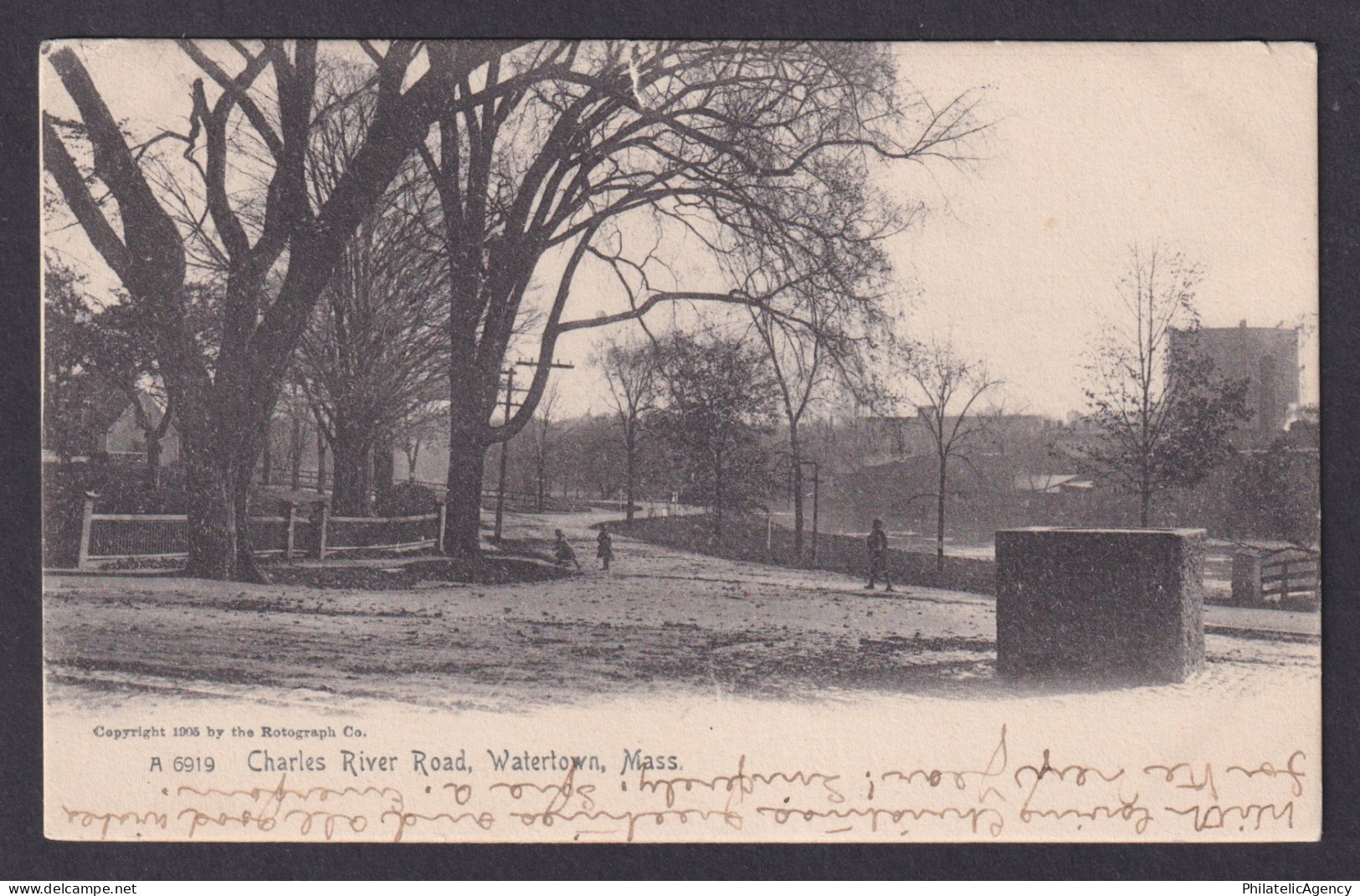 Postcard, United States, Watertown MA, Charles River Road