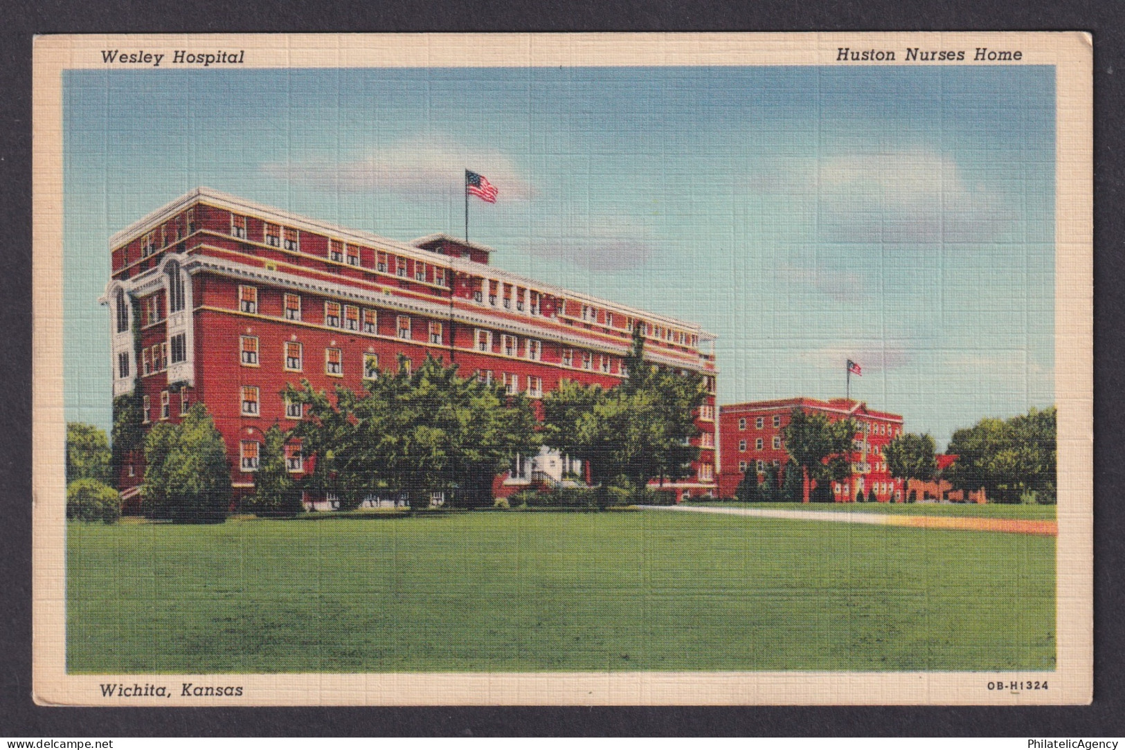 Postcard, United States, Wichita KS , Wesley Hospital, Huston Nurses Home