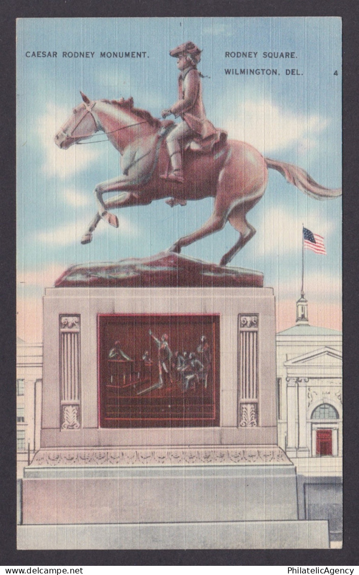 Postcard, United States, Wilmington DE, Caesar Rodney Monument, Rodney Square