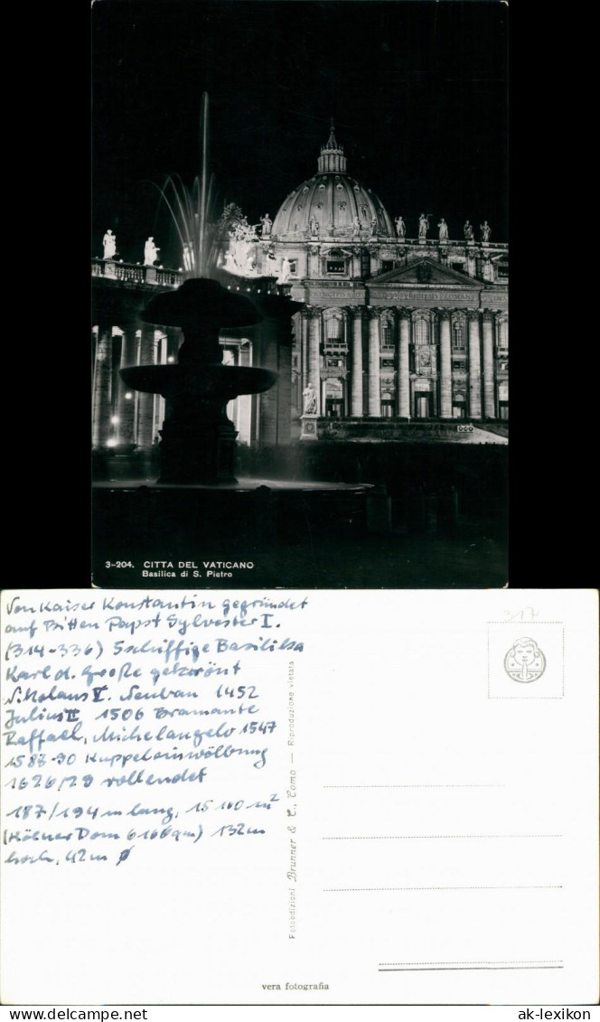 Postcard Vatikanstadt Rom Bei Nacht - Petersdom 1962