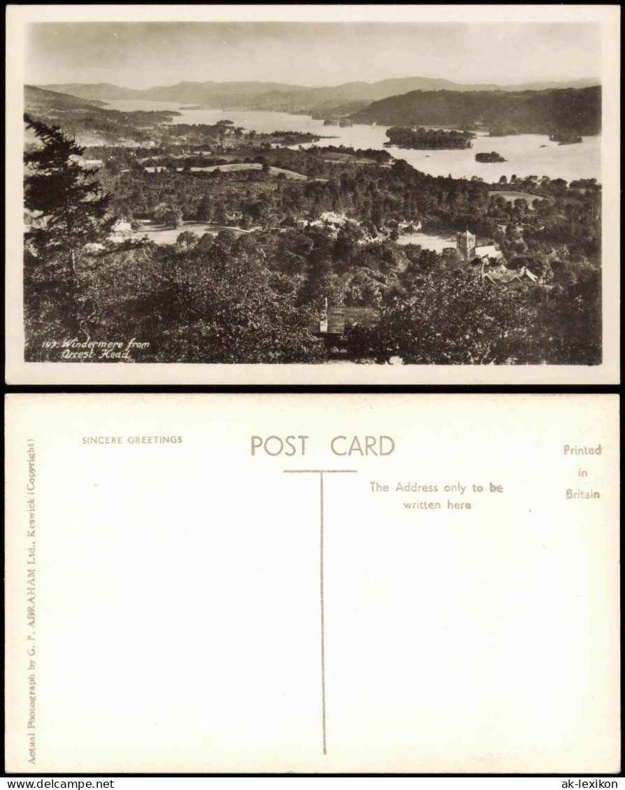 Postcard Windermere Lake Windermere from Orrest Head 1930