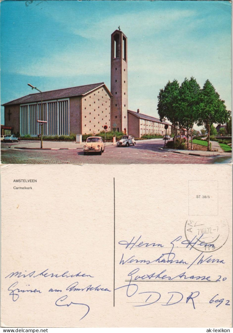 Postkaart Amstelveen Carmelkerk Strassen Partie Kirche, Autos 1972