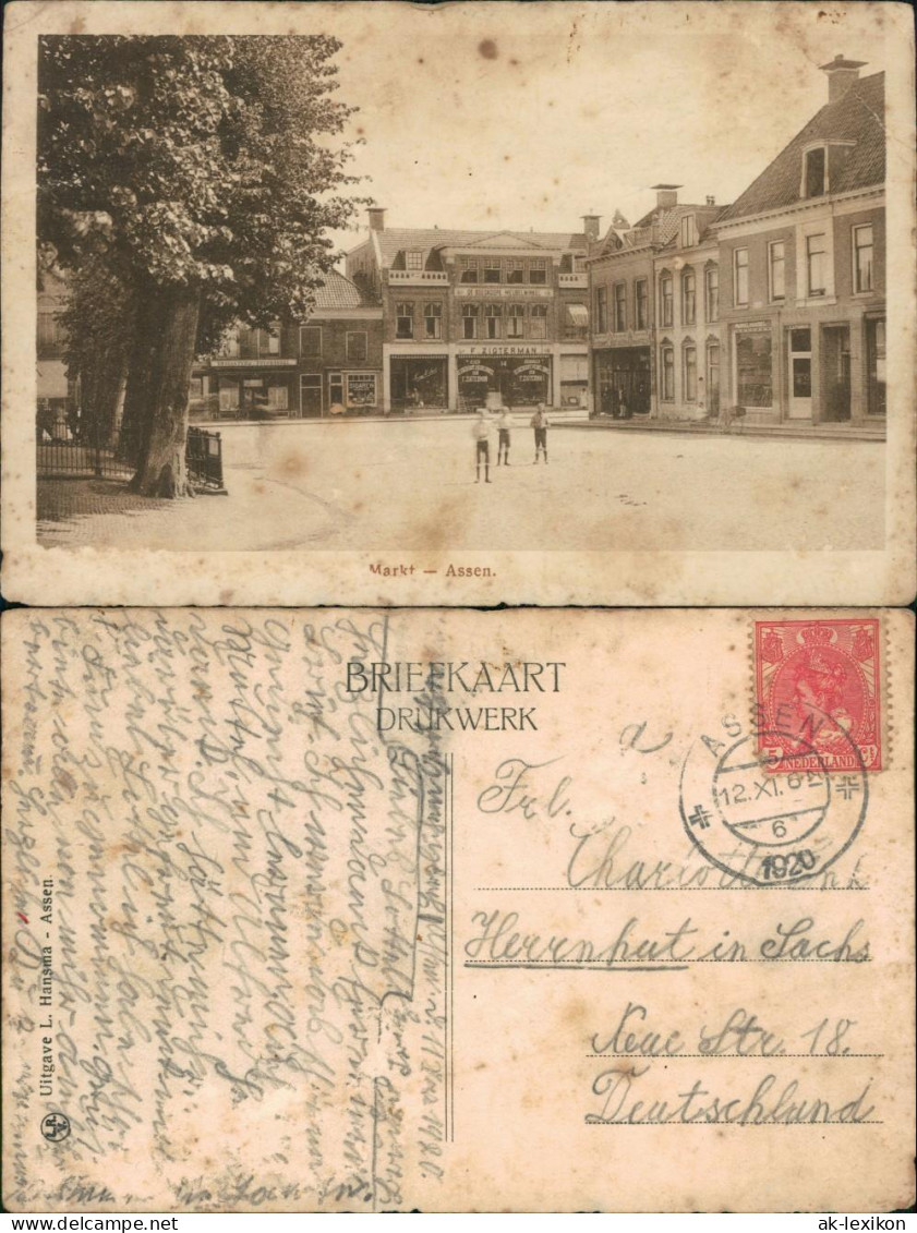 Postkaart Assen Geschäfte - Marktplatz 1920
