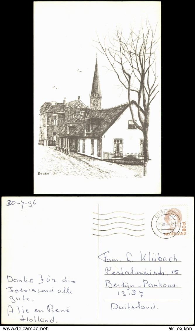 Postkaart Baarn Straßenansicht mit Kirchturm 1996