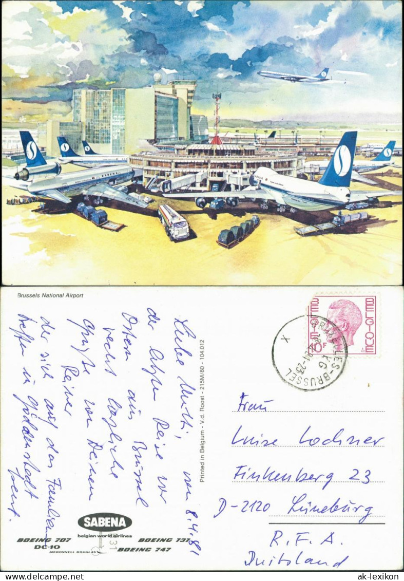 Postkaart Brüssel Bruxelles Airport Boeing 707 Sabena 1981