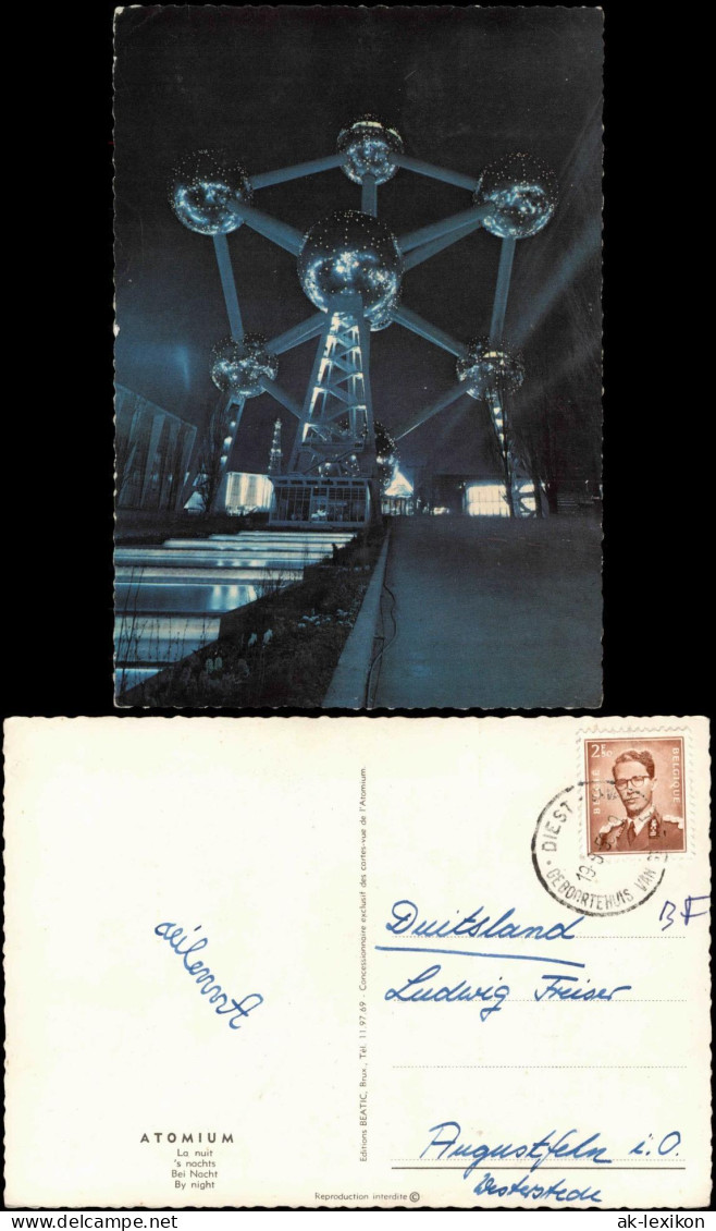 Postkaart Brüssel Bruxelles By night Bei Nacht Atomium 1958