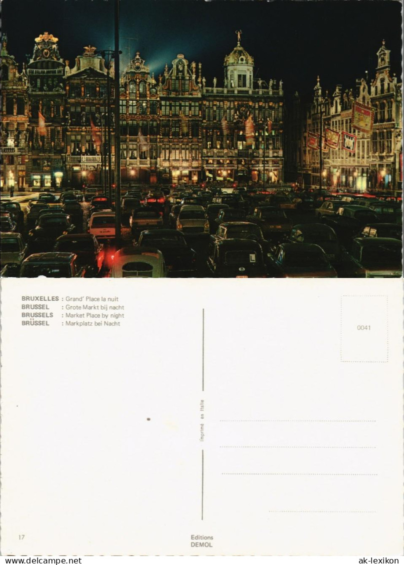 Postkaart Brüssel Bruxelles Grand Place bei Nacht Autos VW Käfer 1975