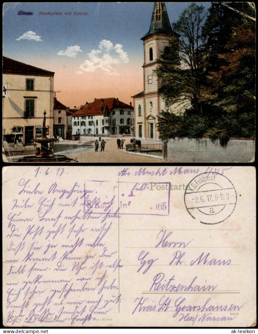 Postkaart Ciney Ciney Marktplatz mit Kirche. 1917  gel. Feldpoststempel WK1