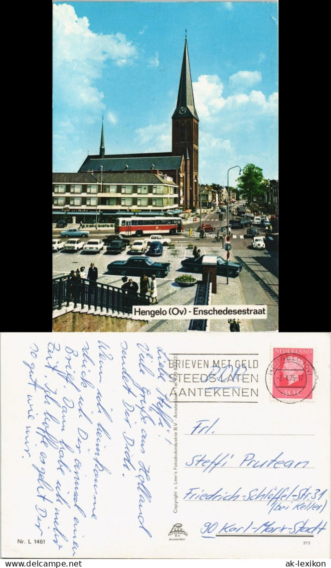 Postkaart Hengelo Enschedesestraat, Kirche Kerk, Auto Parkplatz 1975