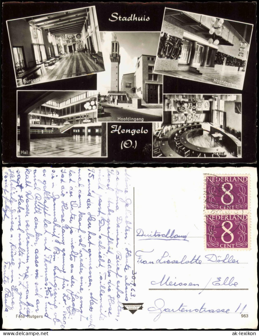 Postkaart Hengelo Stadhuis mit Innenansichten 1963
