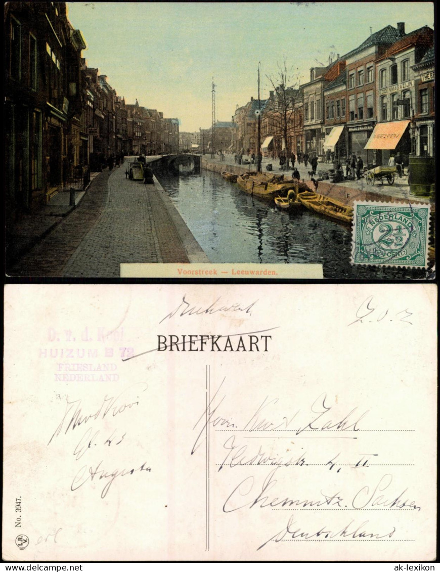 Postkaart Leeuwarden Voorstreek, Geschäfte 1913