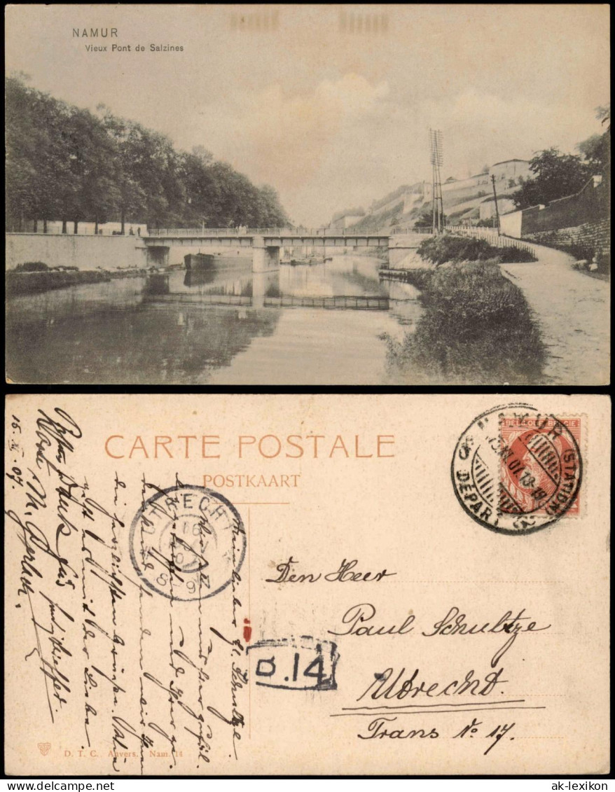 Postkaart Namur Namen Vieux Pont de Salzines, Brücke 1916