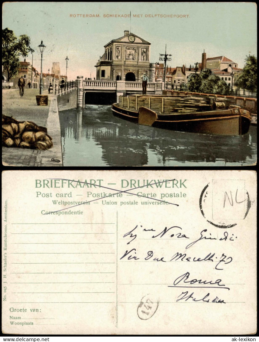Postkaart Rotterdam Rotterdam SCHIEKADE MET DELFTSCHEPOORT 1910