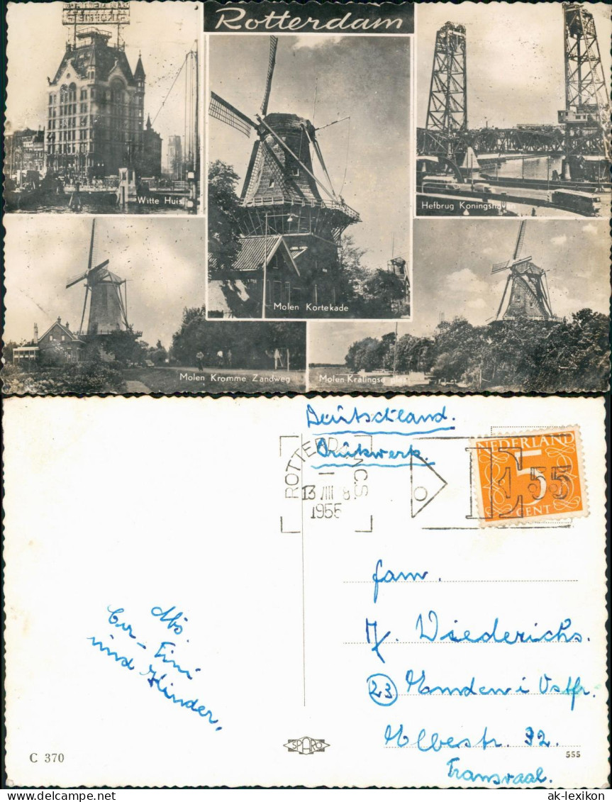 Postkaart Rotterdam Rotterdam Windmühlen, Witte Huis 1955