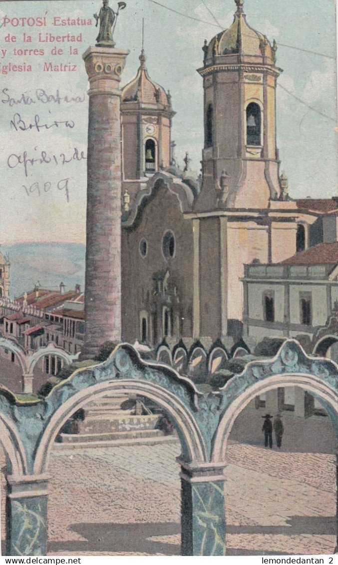 Potosi - Estatua de la Libertad y torres de la Iglesia Matriz