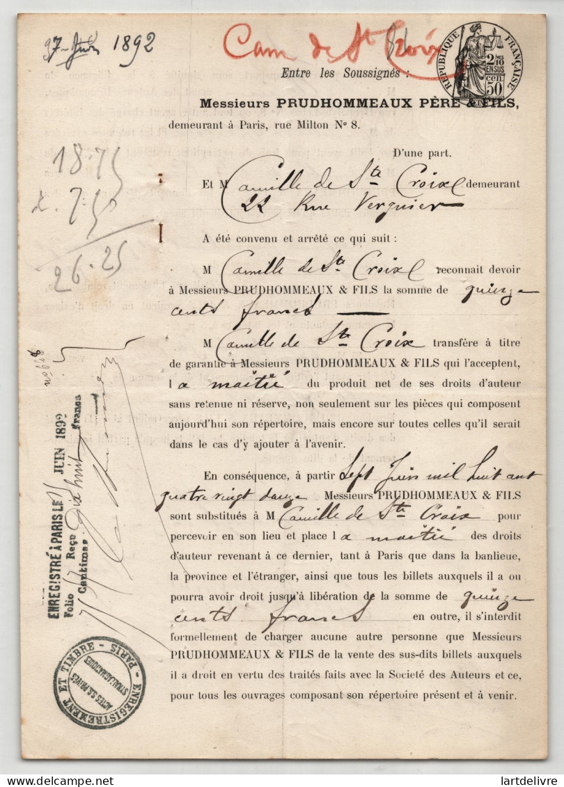 Pouvoir signé C. de Sainte-Croix – Collection cohérente 24 auteurs & musiciens