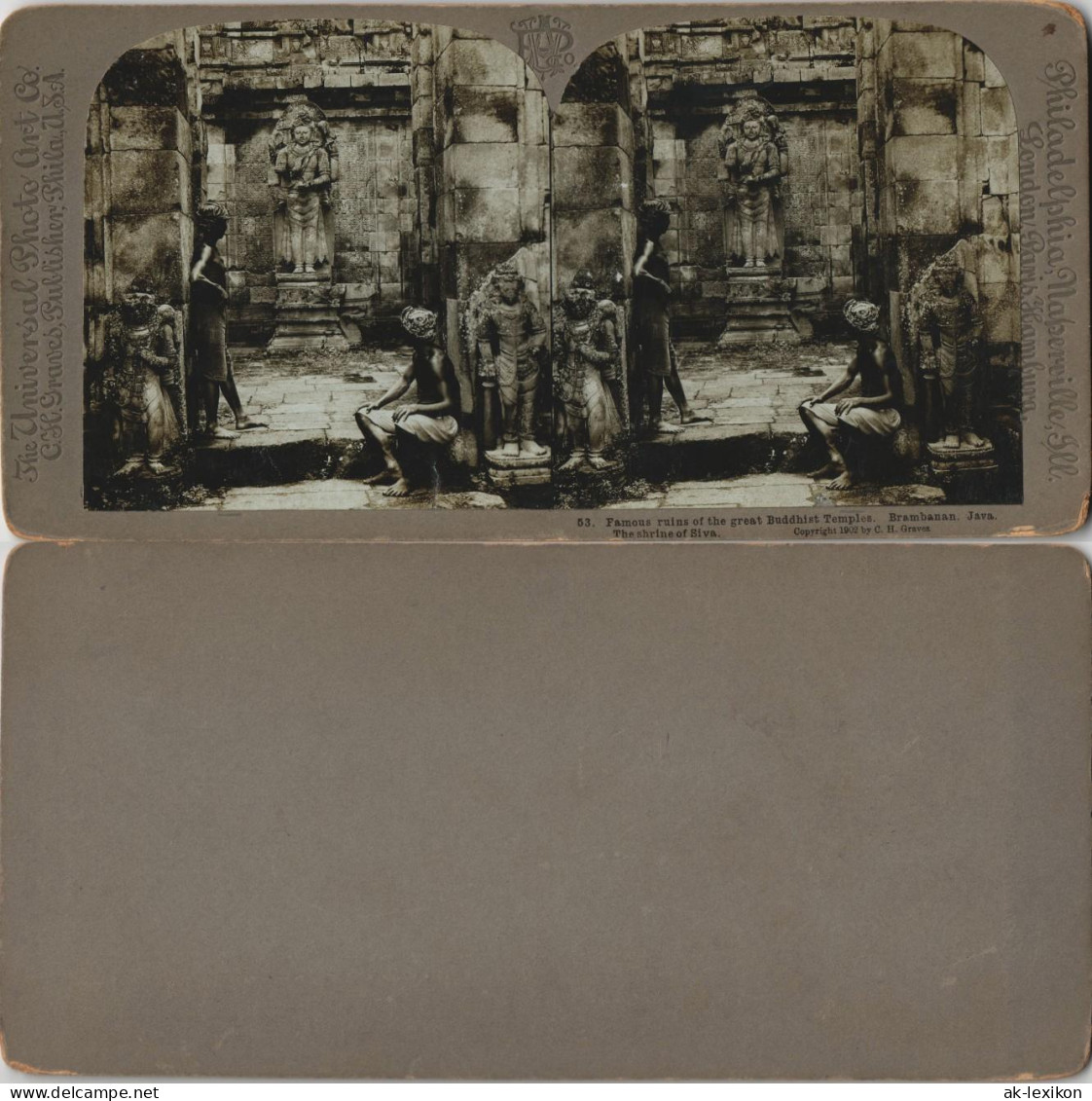 Prambanan Yogyakarta Indonesia Ruins Java CDV Kabinettfoto 1902 3D/Stereoskopie