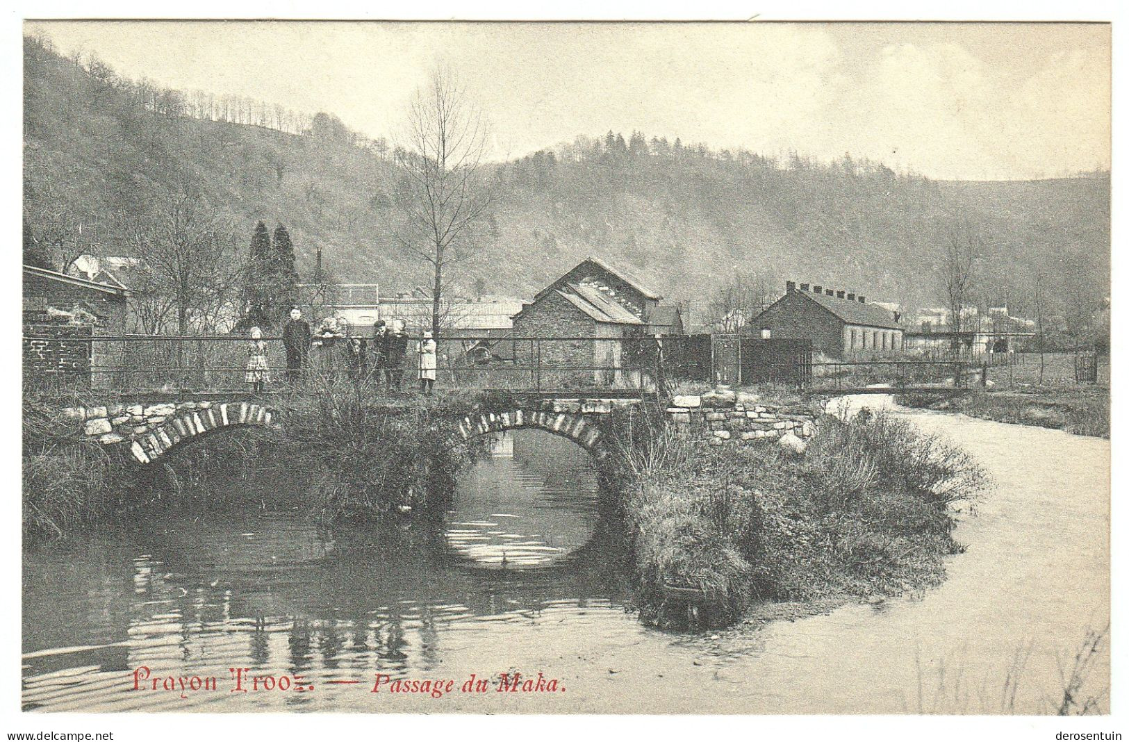 Prayon Trooz. - Passage du Maka [enfants le pont sur panorama vue village maisons ruisseau rivière]