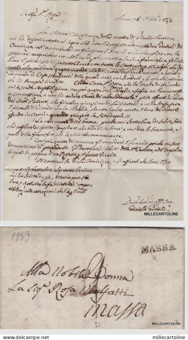 # PREFILATELICA - BELLA LETTERA SCRITTA DA SIENA A MASSA- BOLLO "MASSA" ...1843