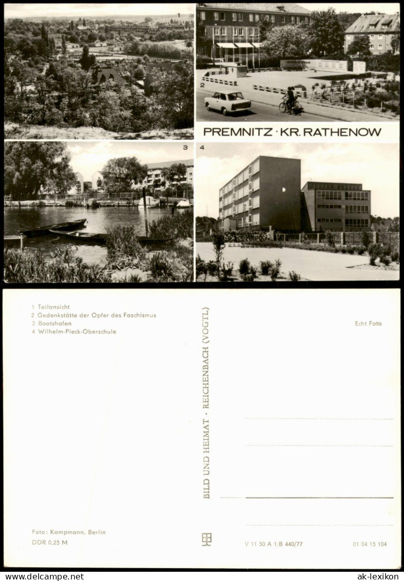 Premnitz DDR Mehrbild Bootshafen, Wilhelm-Pieck-Oberschule, Gedenkstätte 1977