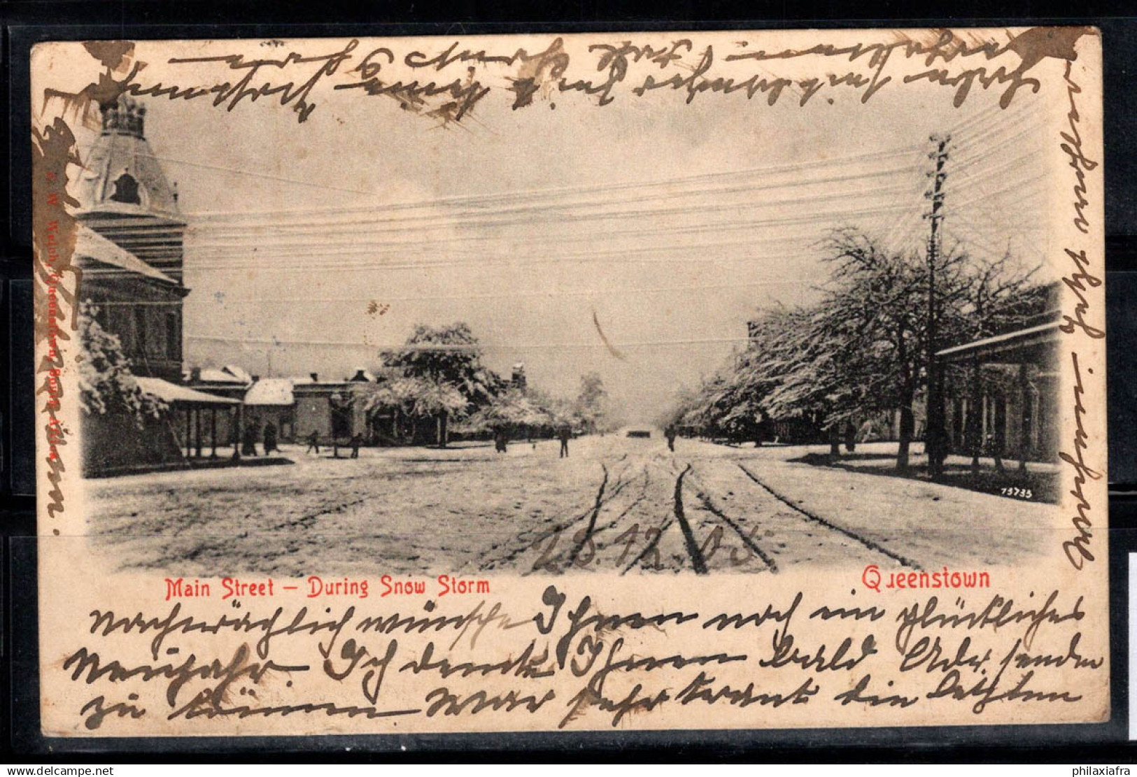 Queenstown 1906 Carte postale 60% oblitéré animé Nouvelle-Zélande, hiver, paysages, avec 1 timbre