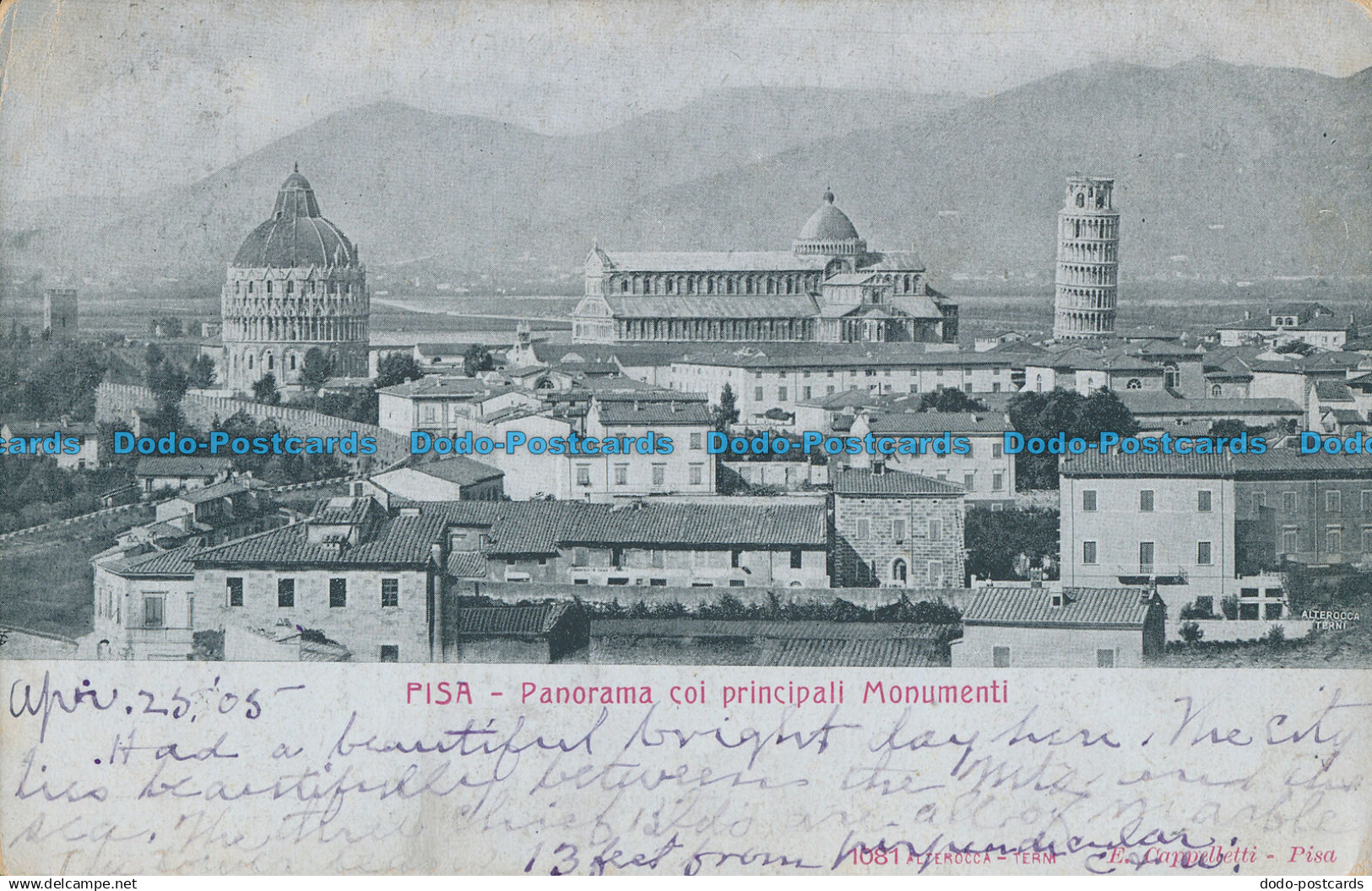 R014565 Pisa. Panorama coi Principal Monumenti. Alterocca. B. Hopkins
