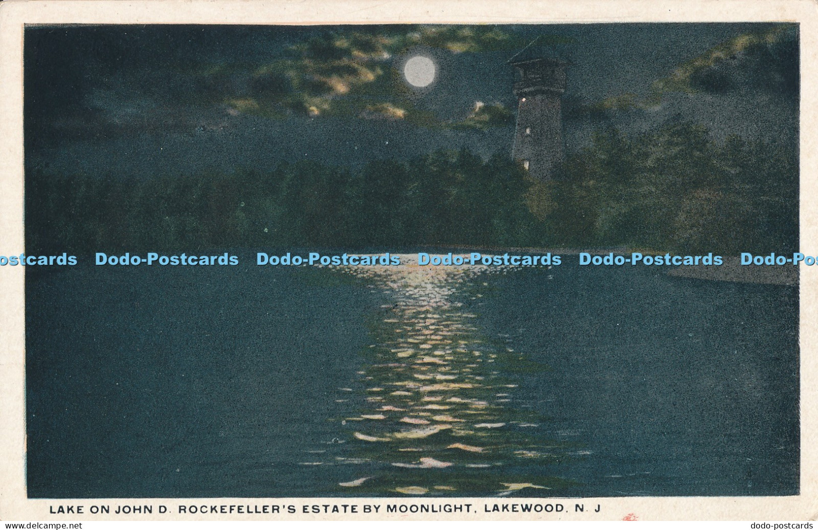R019240 Lake on Joh D Rockefellers Estate by Moonlight Lakewood N J