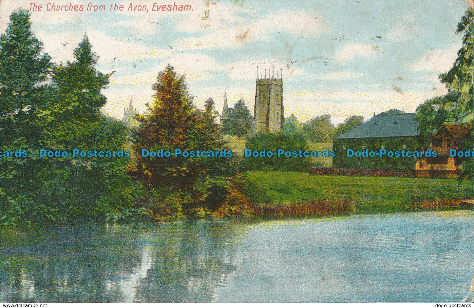 R026206 The Churches from the Avon. Evesham. Baylis Evesham