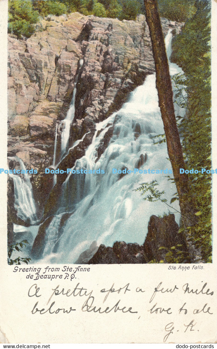 R032163 Greeting from Ste Anne de Beaupre P Q Ste Anne Falls 1903