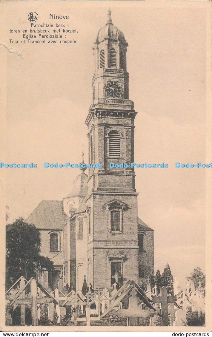 R038244 Ninove Eglise Paroissiale Tour et Transept avec Coupole Huis Avoux Nels