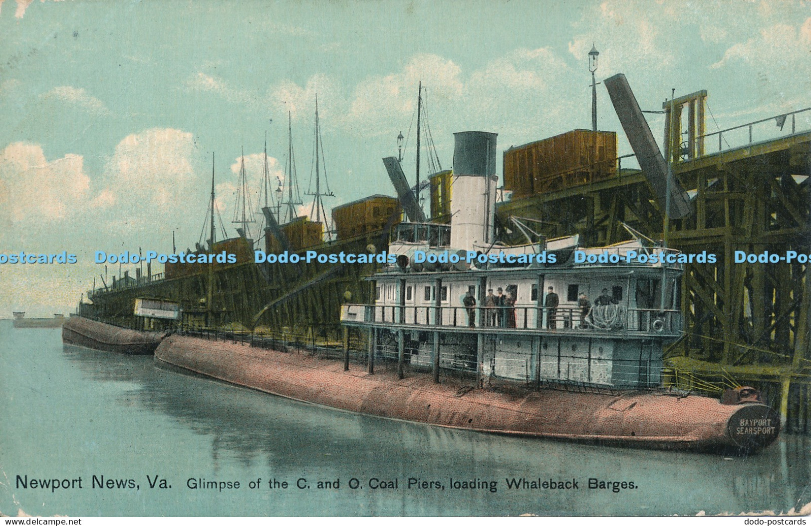 R045615 Newport News Va Glimpse of the C and O Coal Piers Loading Whaleback Barg