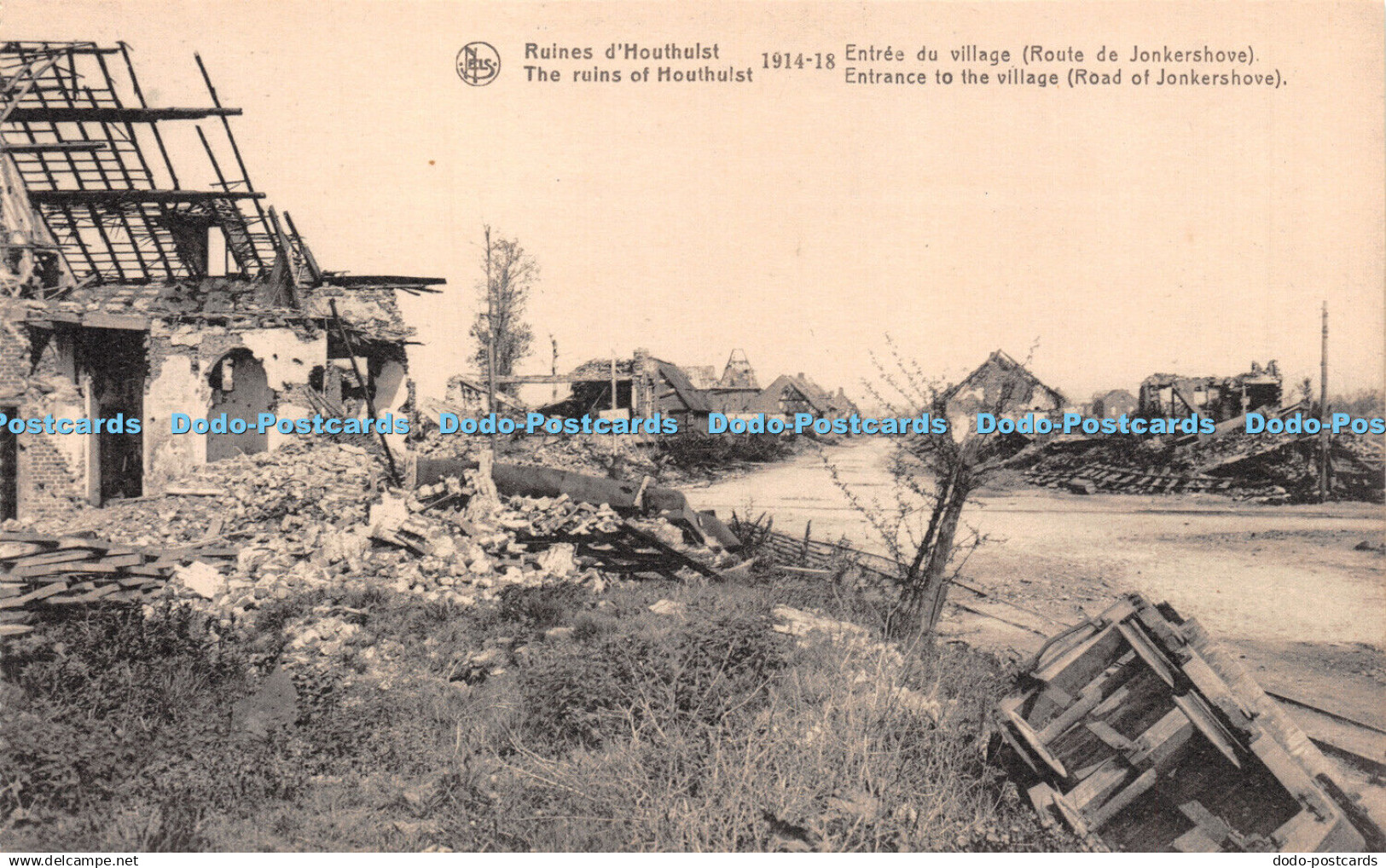 R258999 Nels The ruins of Houthulst 1914 18 Entrance to the village Road of Jonk