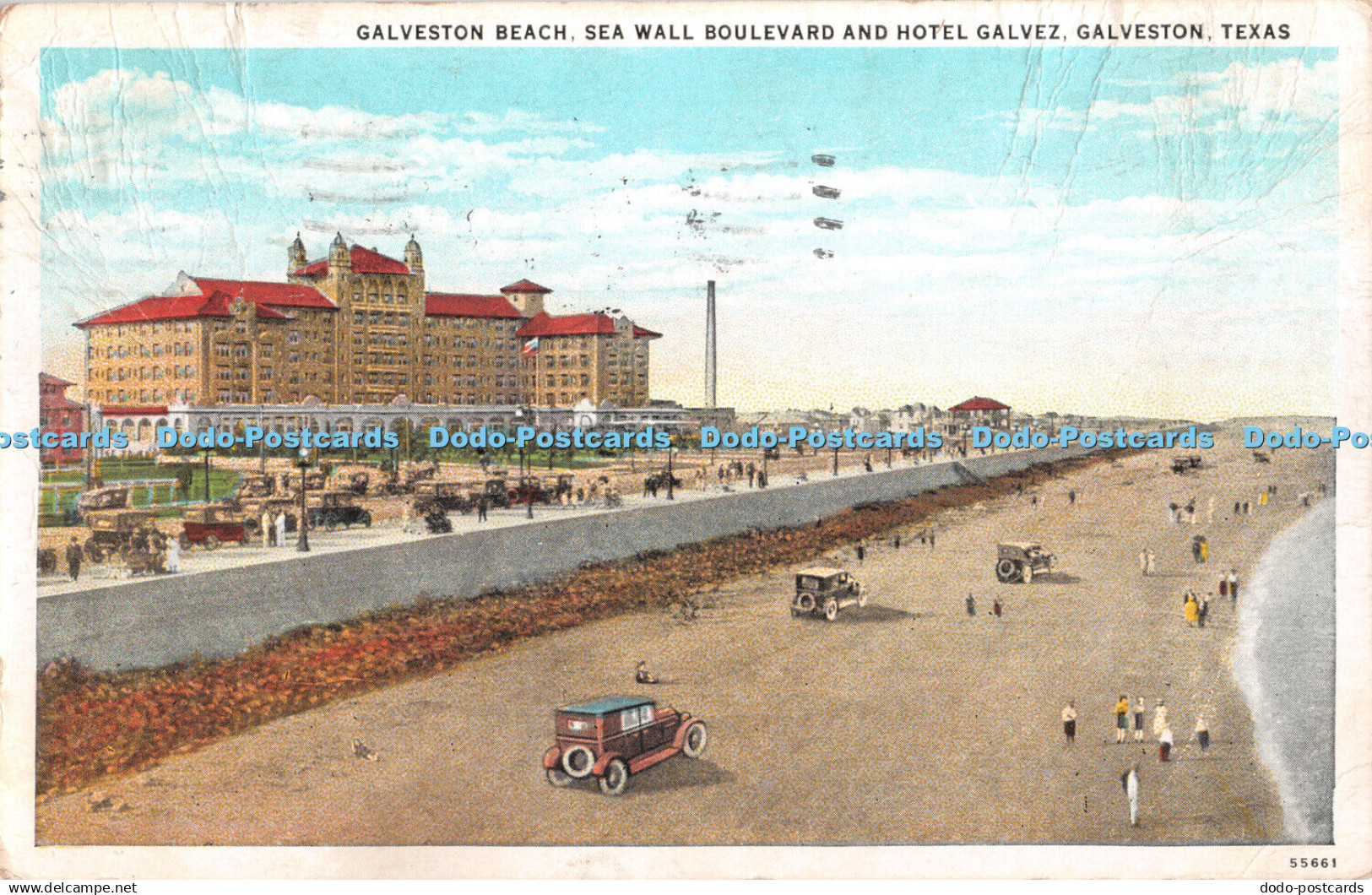 R425709 Texas Galveston Beach Sea Wall Boulevard and Hotel Galvez Galveston Seaw