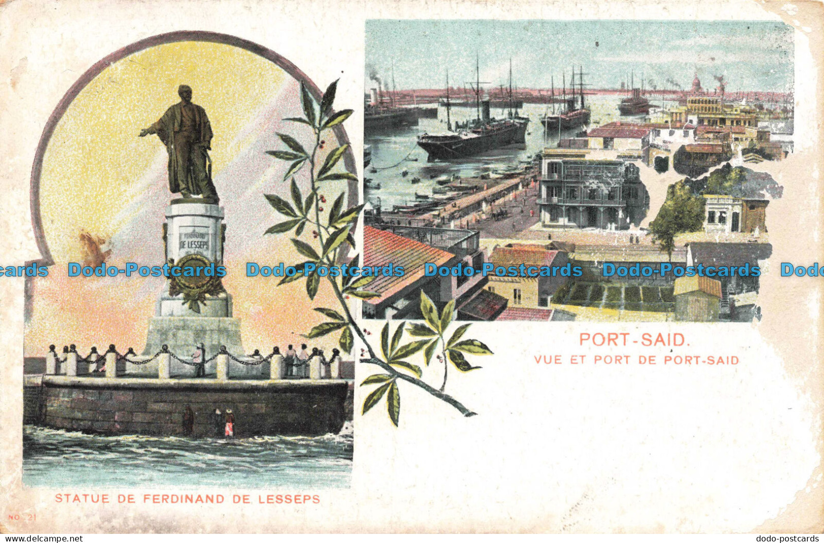 R679311 Port Said. Vue et Port de Port Said. Statue de Ferdinand de Lesseps. Mul