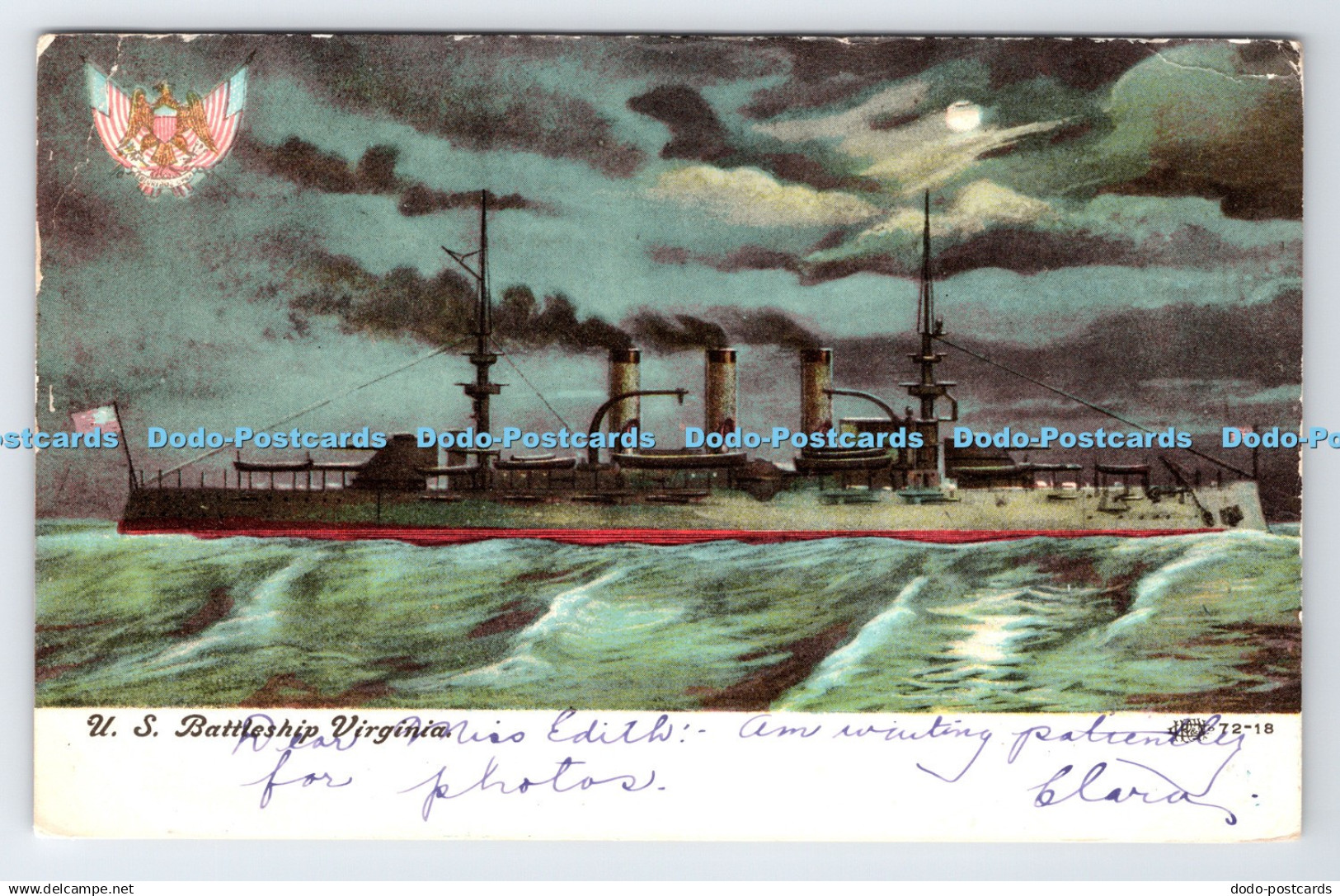 R780358 U S Battleship Virginia PM Oakland 1908