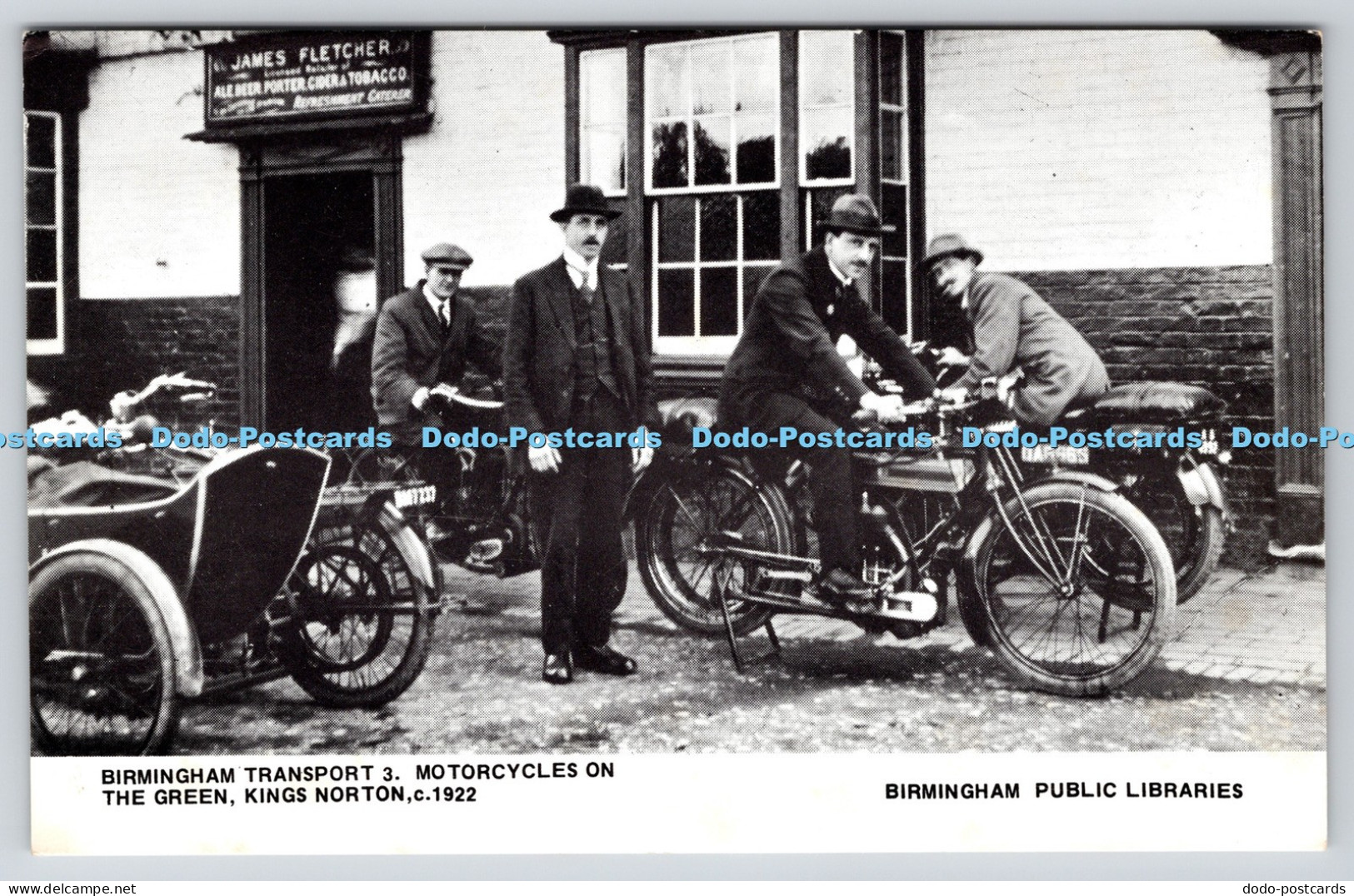 R816482 Birmingham Transport 3 Motorcycles on The Green Kings Norton Birmingham