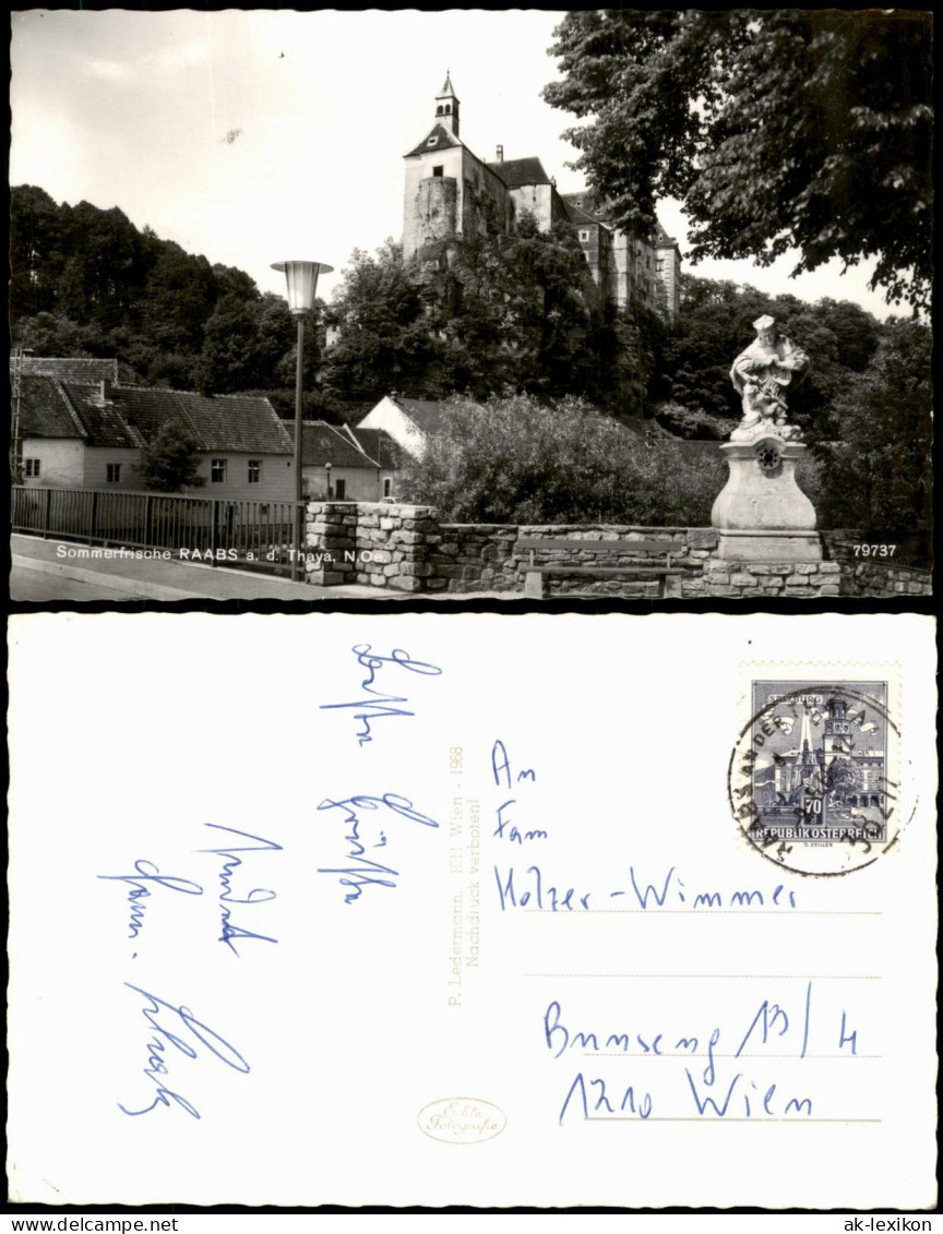 Raabs an der Thaya Burg Raabs an der Thaya mit Brücke und Nepomuk-Statue 1968