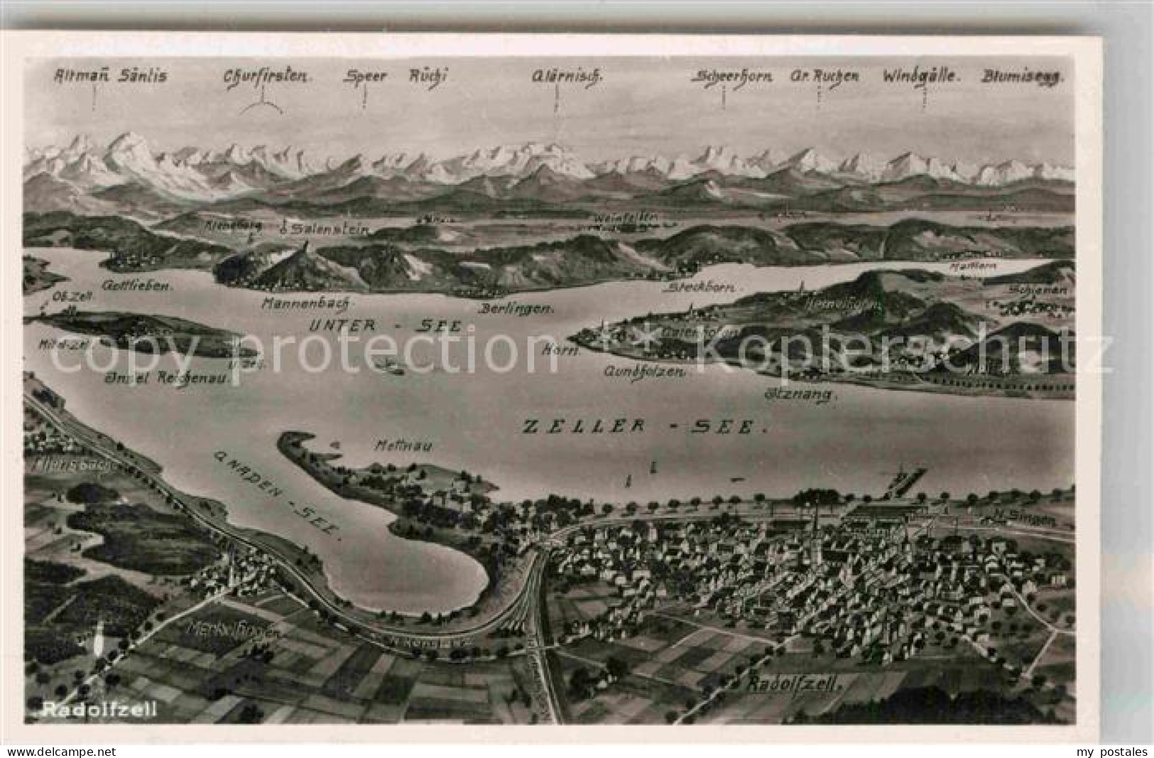 Radolfzell Bodensee Fliegeraufnahme Panoramakarte