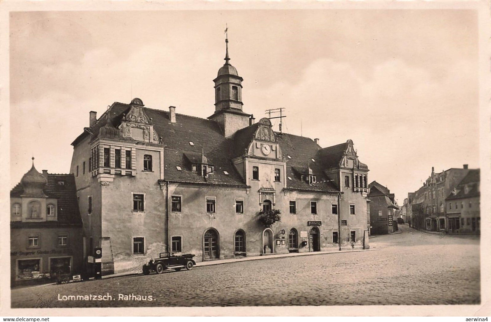 Rathaus in Lommatzsch Sachsen Postkarte AK 1936