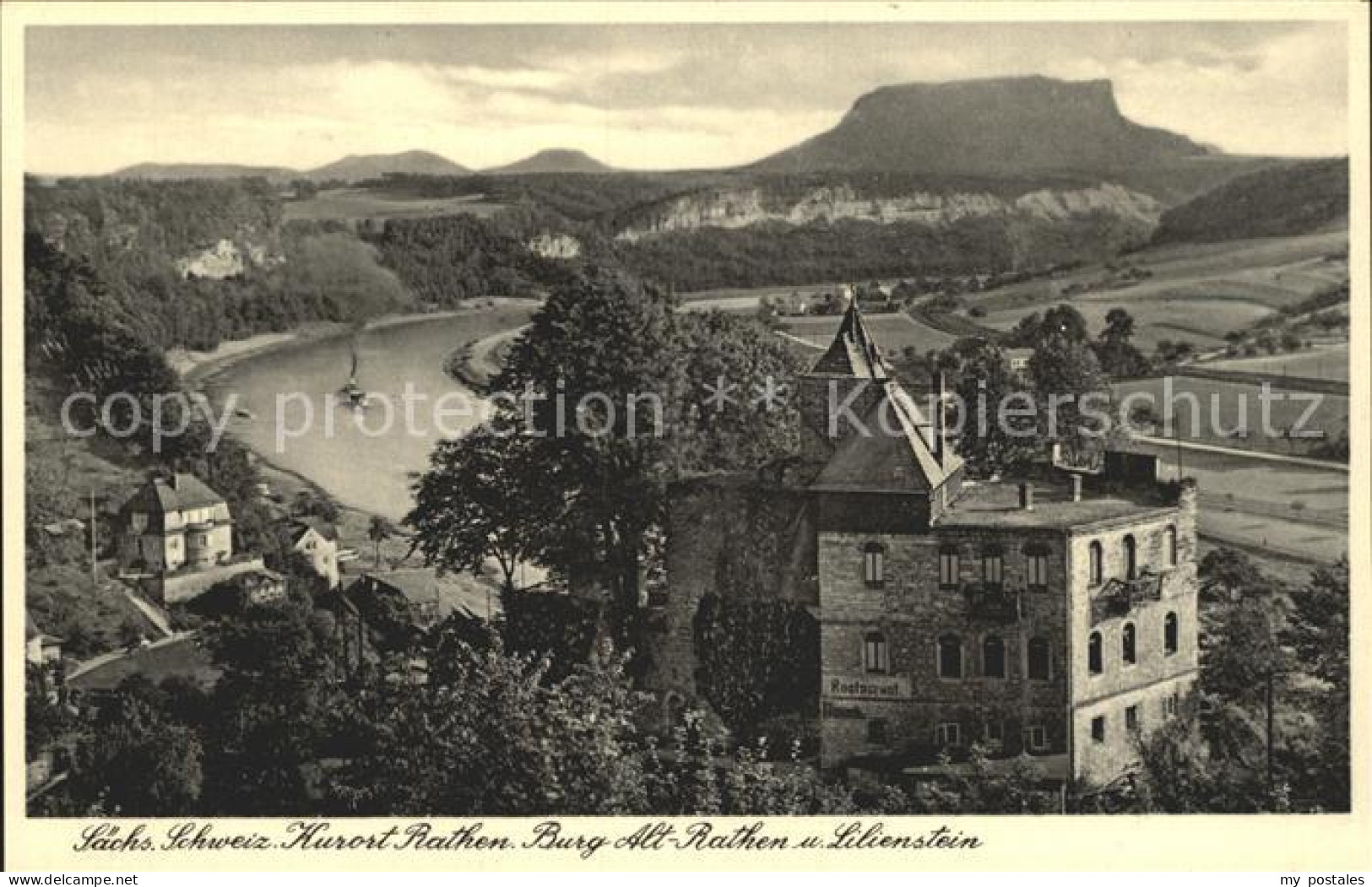 Rathen Saechsische Schweiz Kurort Elbe Burg Alt Rathen und Lilienstein