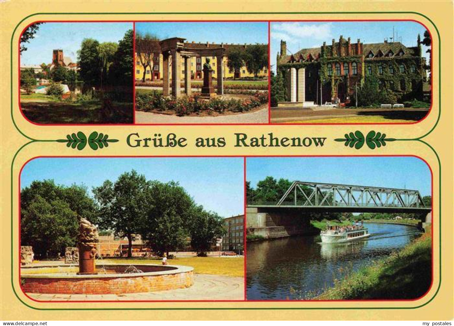 Rathenow Teilansichten Brunnen Bruecke Fahrgastschiff