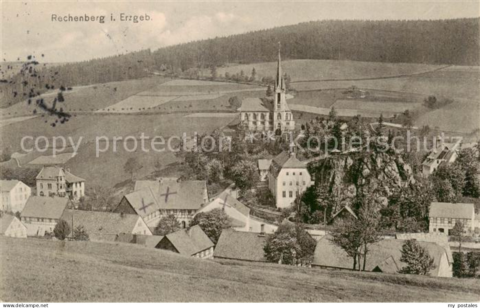 Rechenberg -Bienenmuehle Osterzgebirge Ortsansicht mit Kirche