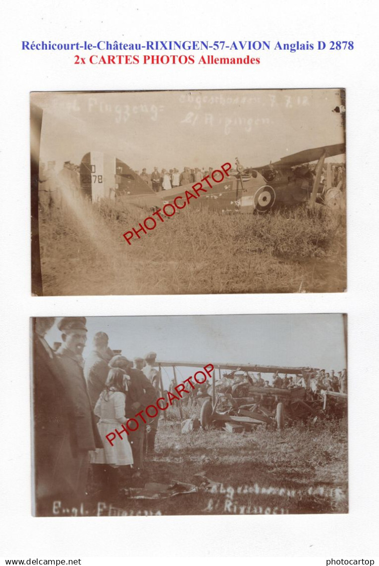 RECHICOURT LE CHATEAU-RIXINGEN-AVION Anglais D 2878-Aviation-FLIEGEREI-Aircraft-2x CARTES PHOTOS All.-GUERRE 14-18-1 WK-