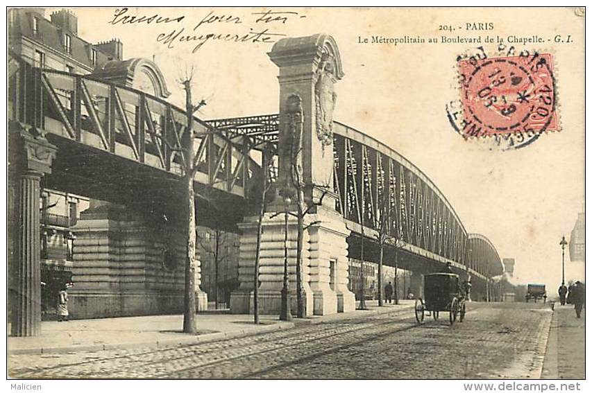 - ref D431 - paris -  le  metropolitain au boulevard de la chapelle  -  metro - carte bon etat -
