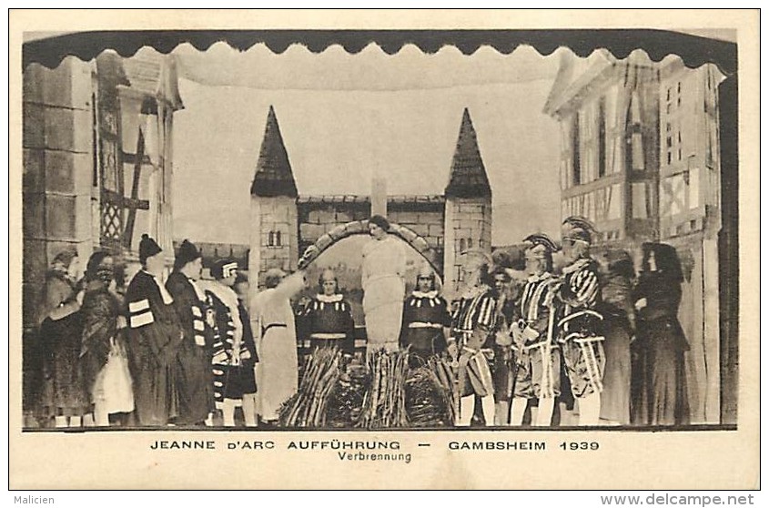 - ref - G867 - bas rhin - gambsheim 1939 - jeanne d arc auffuhrung  - verbrennung -  carte bon etat -