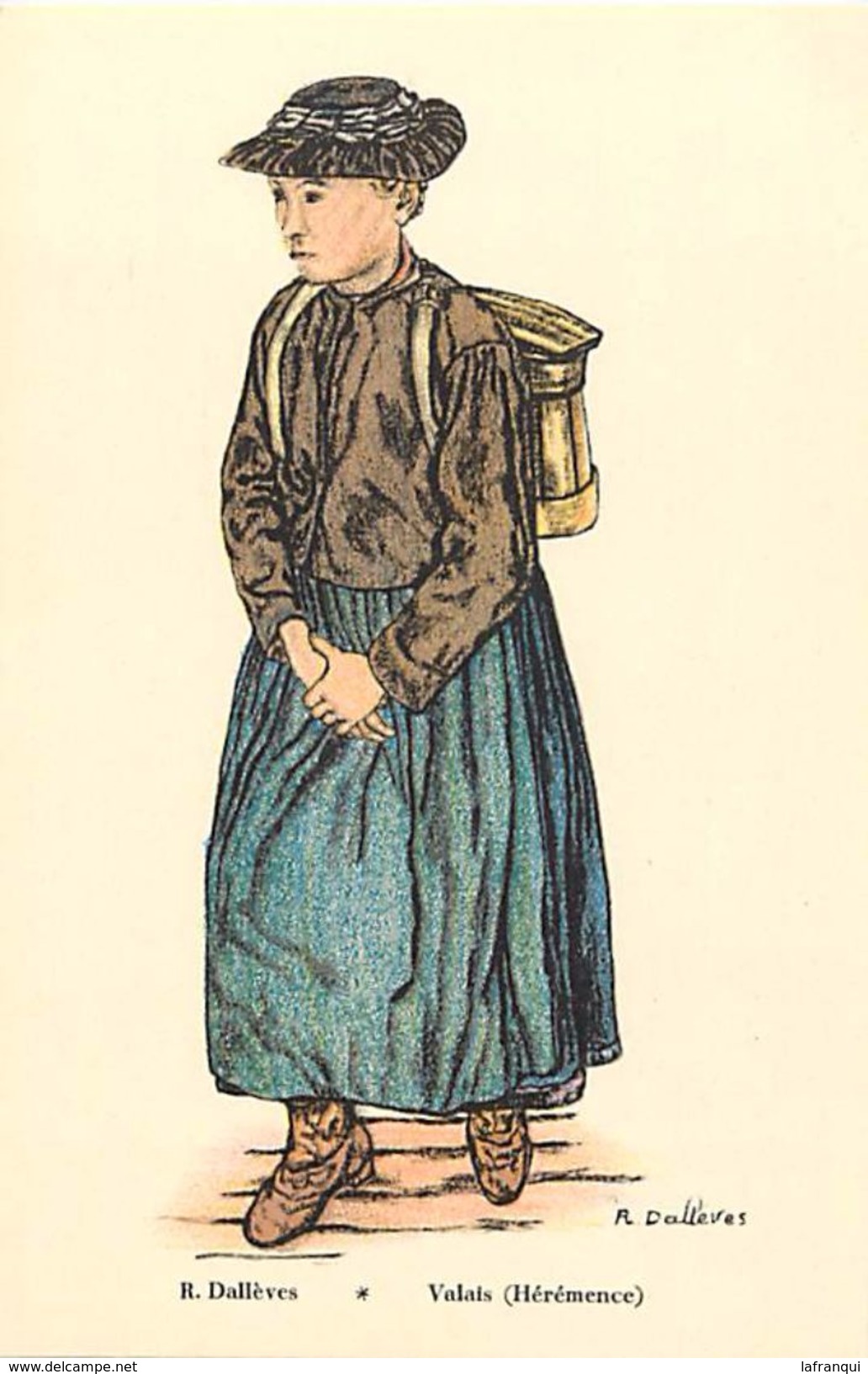 ref U601- suisse - illustrateurs - illustrateur r dalleves - valais - heremence  - carte bon etat -